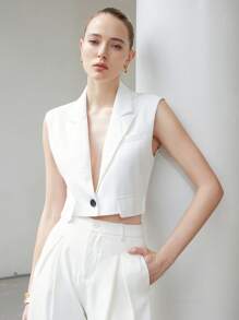 Aveloria Modichic Summer Cool Style Sleeveless Cropped Vest Jacket  - White - View 3