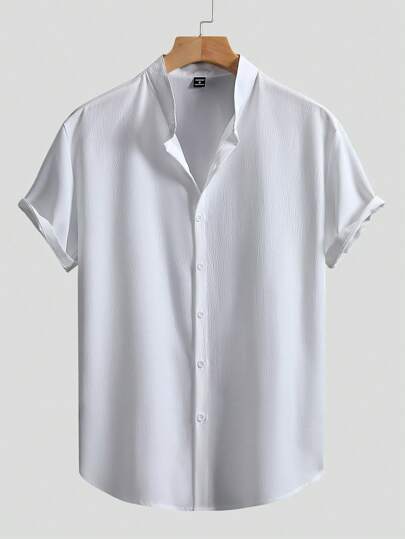 Manfinity Homme Men's Solid Color Single-Breasted Casual/Office Short Sleeve Shirt Men Shirts For Summer Men's Dress Short Sleeve Shirts Men's Summer Shirts Short Sleeve Dress Shirts Men Dress Shirts Short