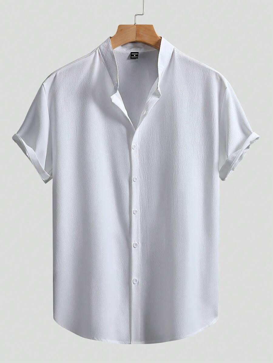 Manfinity Homme 男士纯色单排扣休闲/办公短袖衬衫男夏季衬衫男士正装短袖衬衫男士夏季衬衫短袖正装衬衫男士正装衬衫短 - 白色 - 查看 1
