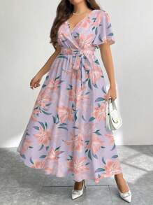 SHEIN Privé Casual Retro Floral Pattern Loose Plus Size Dress, Suitable For Summer - Multicolor - View 1