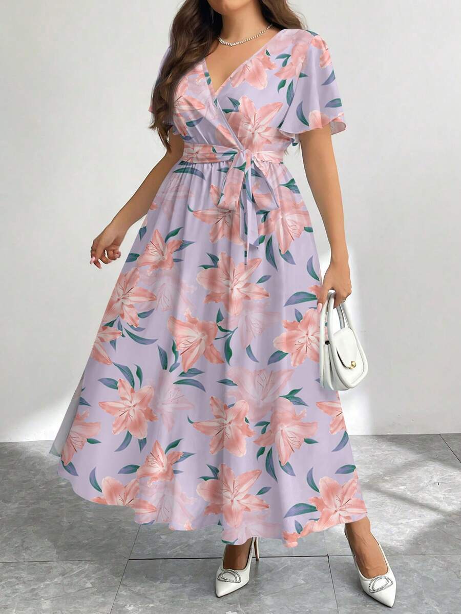 SHEIN Privé Casual Retro Floral Pattern Loose Plus Size Dress, Suitable For Summer - Multicolor - View 1