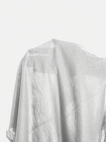 SHEIN Essnce Camiseta Casual Confortável Solta de Manga Curta Cinza com Decote Nas Costas para Mulheres Plus Size, Verão para Mulheres, Blusas para Sair, Y2k, Mulheres em Concerto, Top com Decote Nas Costas, Streetwear