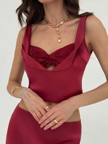 Aloruh 2 件套女士高腰紧身裙休闲套装，适合春季、夏季、秋季、冬季 - 酒紅色 - 查看 1