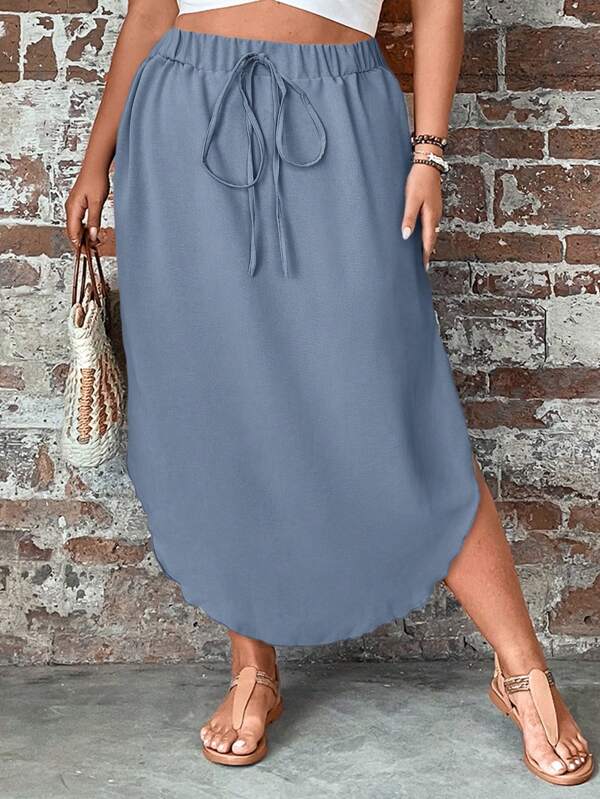 SHEIN LUNE Plus Size Solid Color Simple Fashion Skirt, Suitable For Summer
