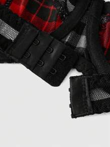 ROMWE Goth 深色哥特式学院风撞色格子蕾丝带钢圈紧身胸衣 - 黑色 - 查看 3