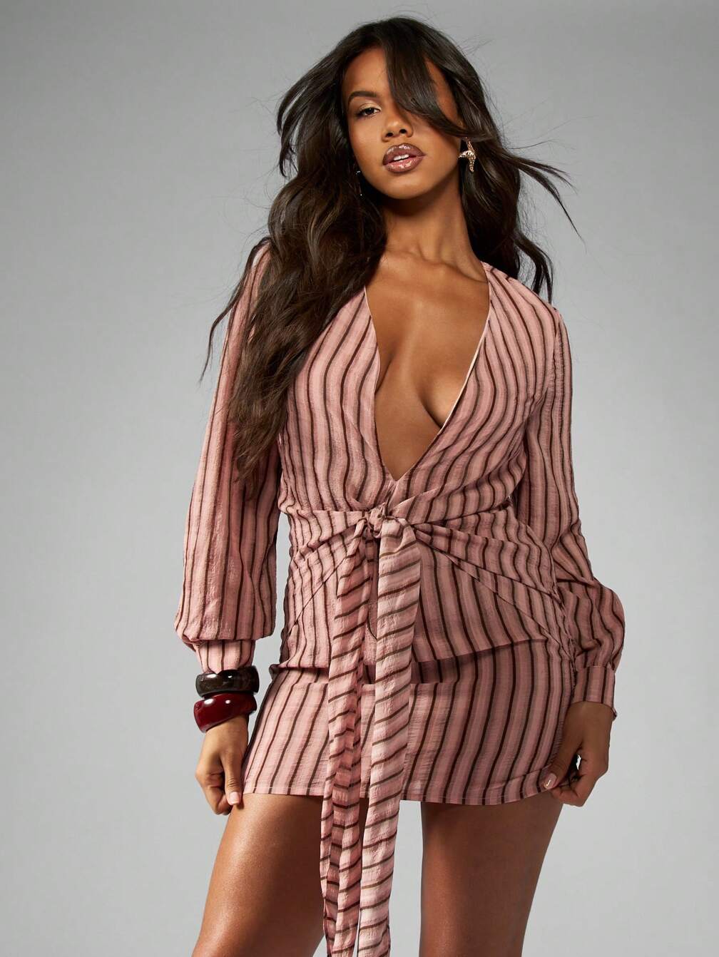 long-sleeve plunge wrap mini dress Abercrombie & Fitch Long-Sleeve Plunge Wrap Mini Dress
