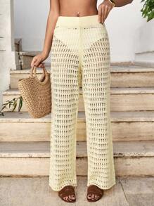 RueChic Pantalones de punto calado y transparentes de pierna ancha tipo cubrecosturas para vacaciones