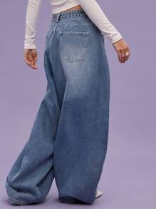 COUREZ 低腰宽松牛仔裤，浅蓝色水洗，街头休闲，Y2K风格，休闲音乐节风格，棉质牛仔布，复古棉质