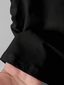 Koszulka dla dziewcząt w stylu casual, prosta, w jednolitym kolorze, z krótkim rękawem i dopasowaną talią - Czarne - Zobacz 3
