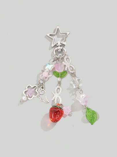 Kawaii Porte-clés motif mignon et simple de fleur/fraise/nœud/étoile de style Y2K, utilisé pour la décoration de sac/bagage, cadeau de vacances