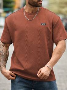 Manfinity Homme Áo thun tay ngắn họa tiết chữ thường cỡ lớn dành cho nam, mùa hè - Màu nâu  Mocha - Xem 5