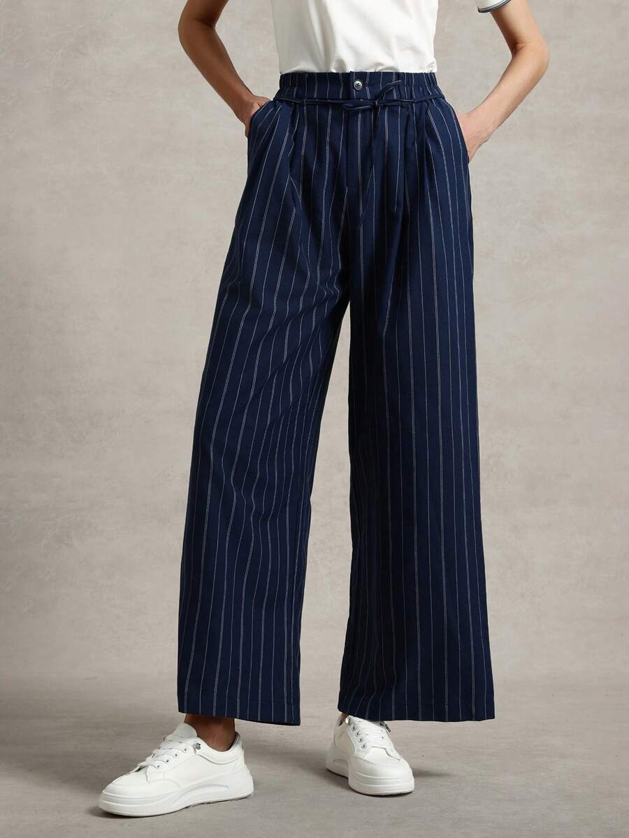 Briarwyn Women's Striped Pleated Pocket Loose Casual Wide Leg Pants Summer For Women Business Casual Woman
