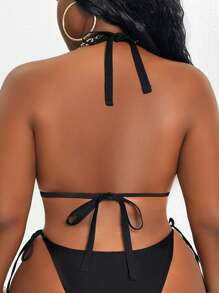 Slaydiva Plus Size Rhinestone Embellished Sexy Party Bikini Top For Summer Beach Vacation - Khaki - View 3