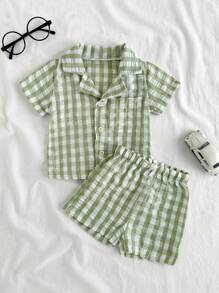 Vintaside Kids Baby Boy Casual Shirt & Shorts Set, Rustic Style, Suitable For Summer