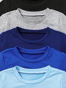 SHEIN Bộ 2 áo thun tay ngắn cổ tròn màu trơn thường ngày cho bé trai mới biết đi và quần short, gói 5 chiếc, đa năng để mặc hàng ngày, mùa hè - Nhiều màu - Xem 6