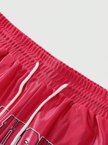 ROMWE MEN Prep 2pcs Men's Jersey V-Neck Letter Print Short Sleeve T-Shirt And Draw String Five-Pointed Star Print Shorts Set