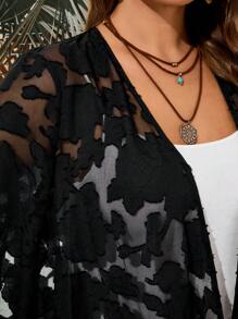 EMERY ROSE 加大码纯色透明不对称下摆优雅外套，适合女性夏季、狂欢、复活节曲线、秋冬乡村音乐会 - 黑色 - 查看 7