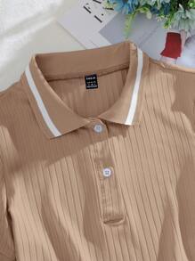 Franclia 休闲简约撞色镶边短款T恤，夏季 - 杏色 - 查看 5