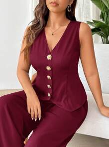 SHEIN Frenchy Chaleco informal decorado con botones metálicos de talla grande