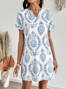 EMERY ROSE 女士 V 领短袖休闲连衣裙，适合夏季 - 彩色 - 查看 4