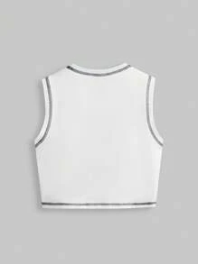 ROMWE Butterfly & Eye Print Top-stitching Tank Top - White - View 2