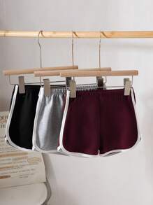 5pcs/Pack Baby Girl Elastic Waist Contrasting Trim Casual Shorts, Summer - Multicolor - View 7