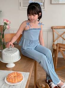 DAZY 2pcs/Set Tween Girls Knit Vest + Pants Two Pieces Outfit, Fall,Back To School Clothes - Blue - View 7