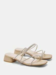 CUCCOO CURVES New Arrival Elegant Wide Fit Crystal Embellished Sandals - Apricot - View 9