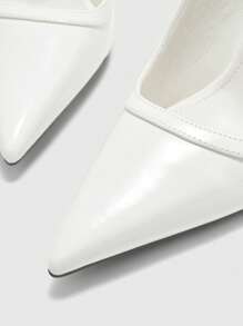 CUCCOO BIZCHIC 女式尖头细高跟鞋白色镜面 PU 皮革浅口鞋，简约时尚通勤百搭派对正装鞋，带踝带 - 白色 - 查看 7
