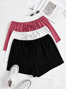 SHEIN 3pcs/Set Plus Size White, Red, Black Combo, Versatile Sleep Shorts