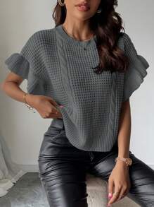 SHEIN Unity Chaleco de punto con volantes y color liso informal y sencillo - Gris - Ver 7