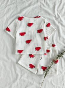 Vintaside Kids 2pcs/Set Baby Boy Cute Watermelon Print Short Sleeve Tee And Shorts Set