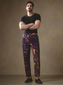 Manfinity VCAY 1 件装 男士 Y2K 服装 华丽编织商务休闲派对装 高街复古风格黑色亮片裤子 返校秋季服装 万圣节服装 - 紫色 - 查看 3