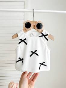 SHEIN Camisola blanca de punto con lazo y espalda descubierta, versátil y casual para niña pequeña en verano - Blanco - Ver 4