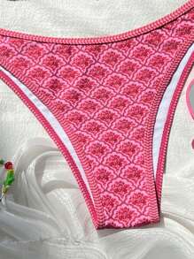 Swim Vcay Nuevo conjunto de bikini de 2 piezas con Top halter con espalda descubierta y con giro, y tanga de corte alto con estampado floral pequeño, para traje de baño de dama en playa y resort