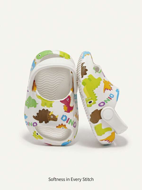 Cozy Pixies Sandalias/Pantuflas de una sola pieza para bebés con diseño de dinosaurio, de punta abierta, transpirables y antideslizantes para exterior