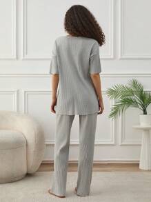 SHEIN Cottnline Women Contrast Colour Cute Items Detail Basic Homewear Lounge Set - Light Grey - View 2