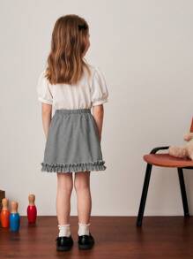 PrepCrw Young Girls' Academy Style Black & White Houndstooth Print Ruffle Hem Mini Skirt, Spring/Summer - Black and White - View 4