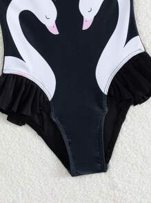 SHEIN 1pc Young Girl Random Printed One-Piece Swimsuit - Black - View 4