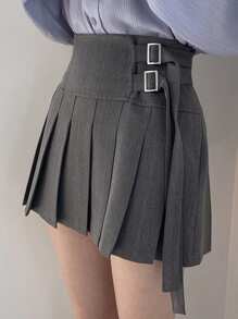 DAZY Pleated Mini Skirt, Youthful Style For Women - Grey - View 1