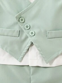 3 Stück/Set Kleinkind Jungen Gentlemen Outfit: grün-graue Weste + weißes Hemd + Shorts, geeignet für Hochzeit, Party, Blumenjunge, Lässig & Süß - Verschiedenfarbig - Übersicht 8