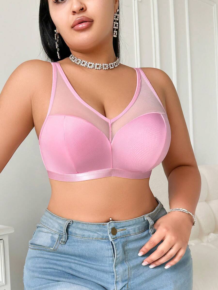 Sujetador sin aros para tallas grandes, diseño minimalista, color rosa