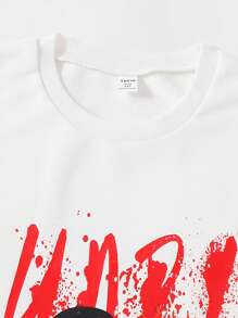 SHEIN 1 件青少年男童休闲图案 T 恤，动漫印花短袖 T 恤，夏季