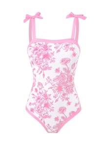 Sparklyn 少女花卉印花泳衣搭配比基尼上衣和纱笼裙，度假风格（随机印花） - 彩色 - 查看 3