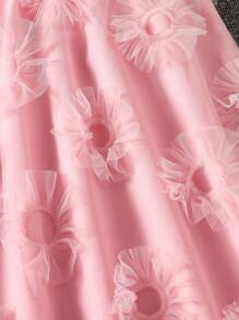 SHEIN Tween Girls' Summer Mesh Splicing Halter Dress - Pink - View 3