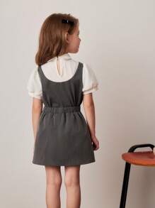 PrepCrw Conjunto de camisa y minifalda de parchwork gris y blanco para niñas, primavera/verano