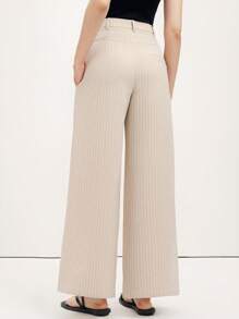 Zanirela 女式条纹不对称腰带口袋阔腿裤 - 卡其色 - 查看 3