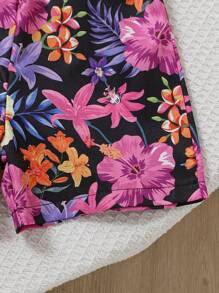 2pcs/Set Baby Girls Infant/Toddler 0-3 Years Casual Daily Holiday Tropical Floral Halter Waist Romper Two Pieces Set - Multicolor - View 3