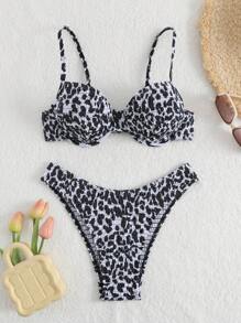 Swim Vcay Beach Halter Tankini 2 Pieces Swimwear Set, Random Print For Summer Beach Vacation - Black and White - View 6