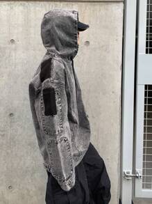 Manfinity EMRG Men's Casual Everyday Washed Loose Drop Shoulder Hooded Denim Jacket